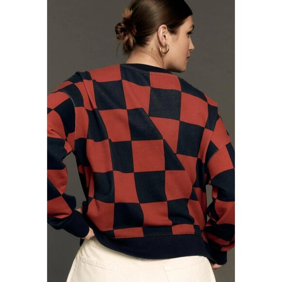 Maeve Anthropologie Printed Crew Sweatshirt Top Floral Oversized Plaid XS 283853 - Picture 4 of 8